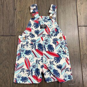 OshKosh B'gosh Tropical Surfboard Floral Shortalls 12M Blue Red